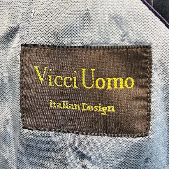 Vicci Uomo 50R Suit 42x28 Pleated Black Striped Wool Three Button Vented